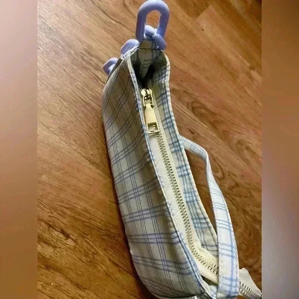 shoulder Bag blue and white plaid plastic chain 9x4x2 inches Y2K‎ like new